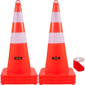 VEVOR Safety Cones, 6 x 28" Traffic Cones, PVC Orange Construction Cones