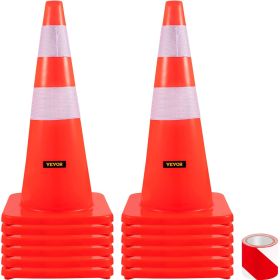 VEVOR Safety Cones, 28 in/73 cm Height, 12 PCS PVC Orange Traffic Cone with 2 Reflective Collars and Weighted Base, Used for Traffic Control