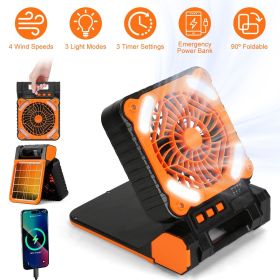 Solar Camping Fan with LED Lantern 5200mAh Rechargeable Battery-Operated Portable Fan with Emergency Power Bank 4 Wind Speeds 3 Light Modes 3 Tim