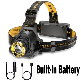 LED Headlamp Rechargeable Head Torch Zoom Headlight Lamp Powerful Flashlight Fishing Driving Camping Light With 3 Modes Work Light (Color: Black)