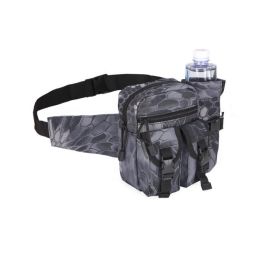 Tactical Waist Bag Denim Waist bag with Water Bottle Holder for Outdoor Traveling Camping Hunting Cycling (Color: Black Python Pattern)