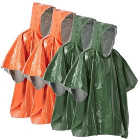Emergency Rain Poncho Weatherproof Outdoor Survival Camping Gear (Color: Orange & Green, Type: Camping supplies)